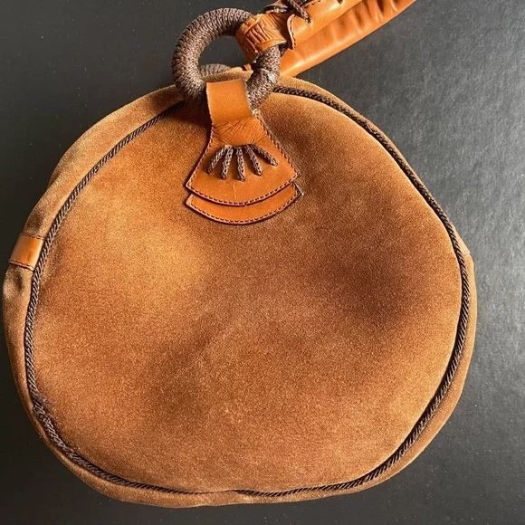 IL Punto Rossi Suede Leather Circle Round Handbag Purse Brown - Picture 1 of 10